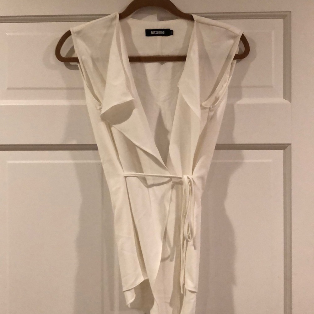Missguided White Assynmetrical Wrap Blouse/ Vest